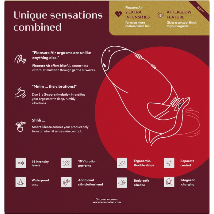 Бордовый бесконтактный клиторальный стимулятор Womanizer Duo 2. Фотография 8.