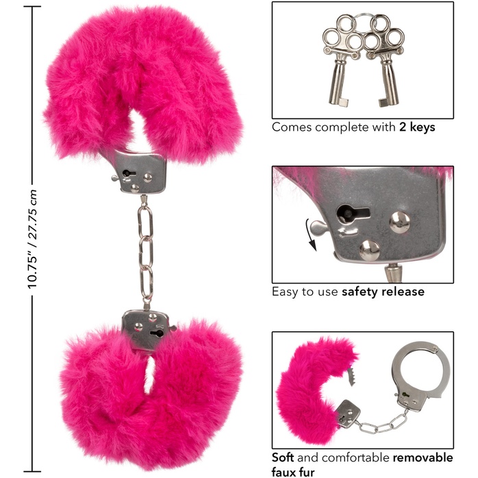 Металлические наручники с розовым мехом Ultra Fluffy Furry Cuffs. Фотография 3.