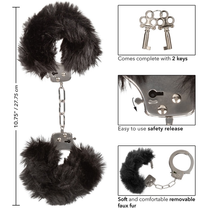 Металлические наручники с черным мехом Ultra Fluffy Furry Cuffs. Фотография 3.