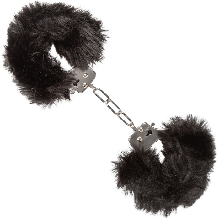 Металлические наручники с черным мехом Ultra Fluffy Furry Cuffs. Фотография 4.