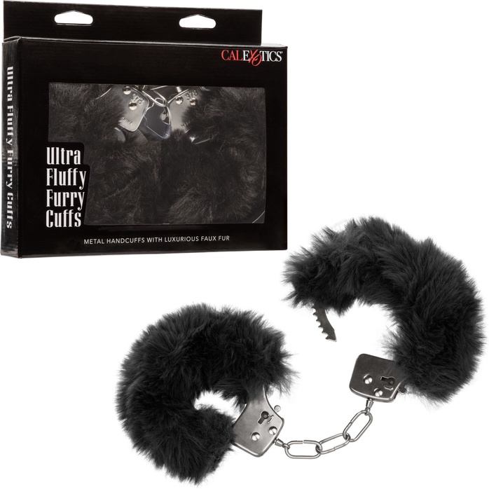 Металлические наручники с черным мехом Ultra Fluffy Furry Cuffs. Фотография 8.