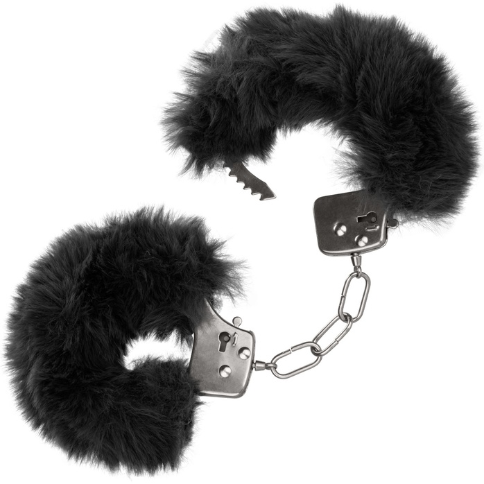 Металлические наручники с черным мехом Ultra Fluffy Furry Cuffs