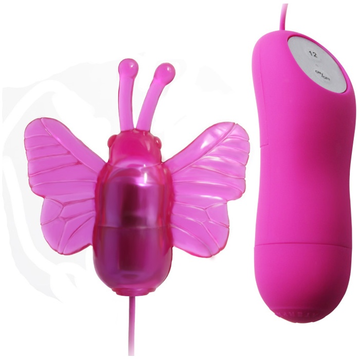 Розовый вибростимулятор в виде бабочки Cute Secret с проводным пультом. Фотография 2.