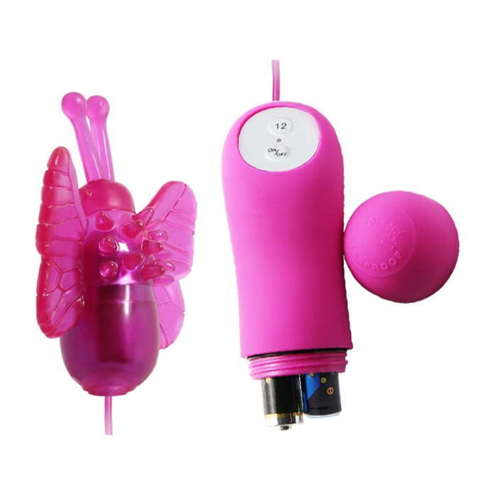 Розовый вибростимулятор в виде бабочки Cute Secret с проводным пультом. Фотография 3.