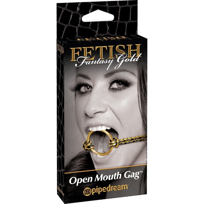 Чёрно-золтой кляп-рамка Open Mouth Gag - Fetish Fantasy Gold