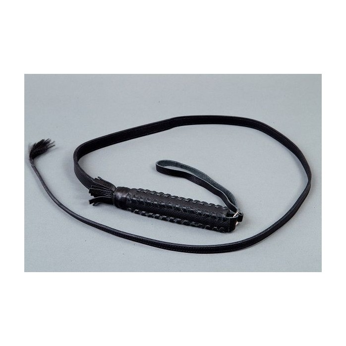 Хлыст с плетённой ручкой из чёрной кожи - 120 см