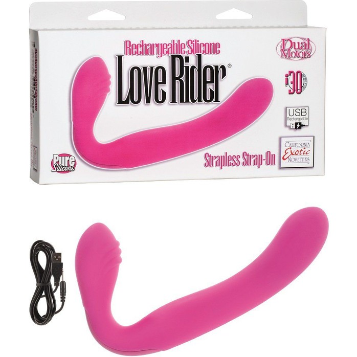Розовый перезаряжаемый водонепроницаемый страпон Rechargeable Silicone Love Rider Strapless Strap-On - Love Rider. Фотография 2.