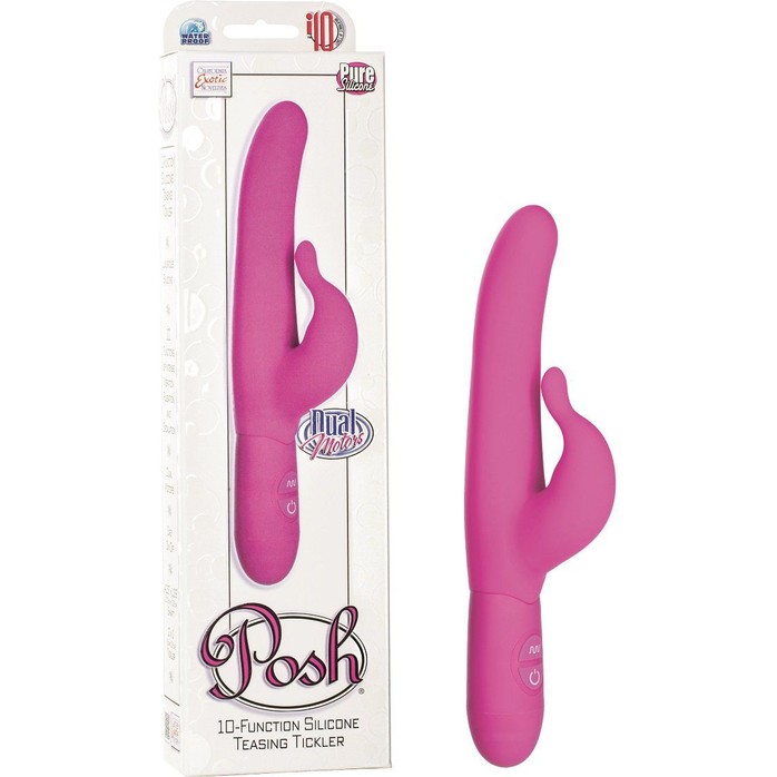 Розовый водонепроницаемый силиконовый вибратор Posh 10-Function Silicone Teasing Tickler - 20 см - Posh. Фотография 2.