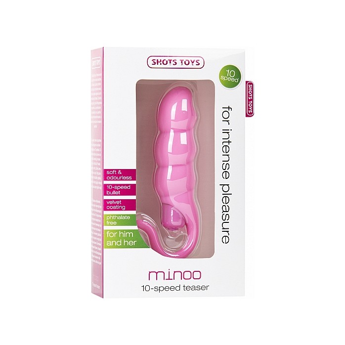 Розовый вибратор со стимуляцией клитора Minoo - 18 см - Shots Toys. Фотография 2.