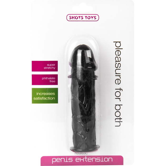 Черная насадка-реалистик на пенис Extension - Shots Toys. Фотография 2.