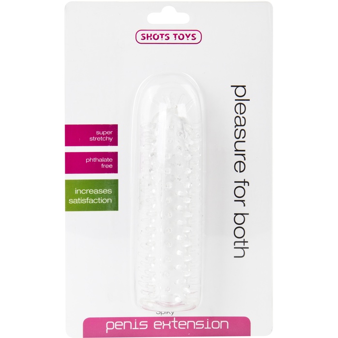 Прозрачная насадка на пенис с шипами по всей длине - 13 см - Shots Toys. Фотография 2.