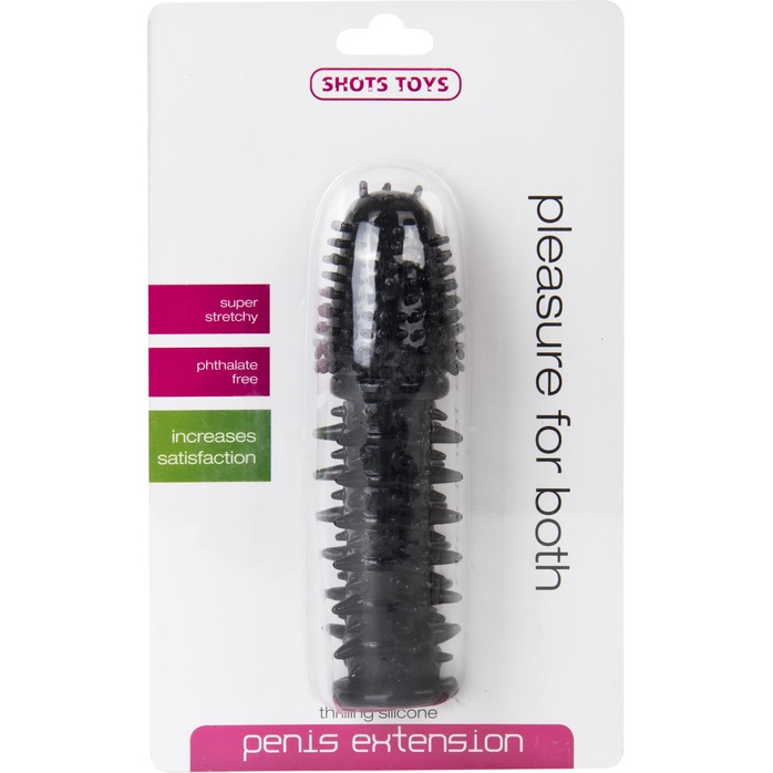 Черная шипованная насадка на пенис с выпуклой головкой - Shots Toys. Фотография 2.