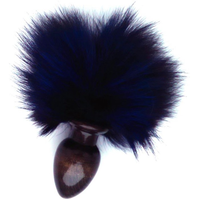 Чёрная малая анальная пробка с синим заячьим хвостом - 8 см