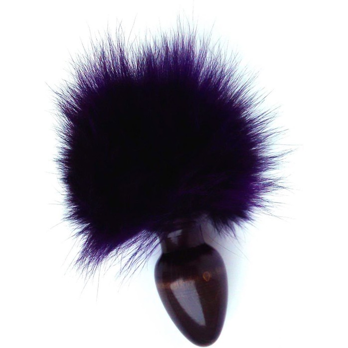 Чёрная анальная пробка с фиолетовым заячьим хвостом - 8 см
