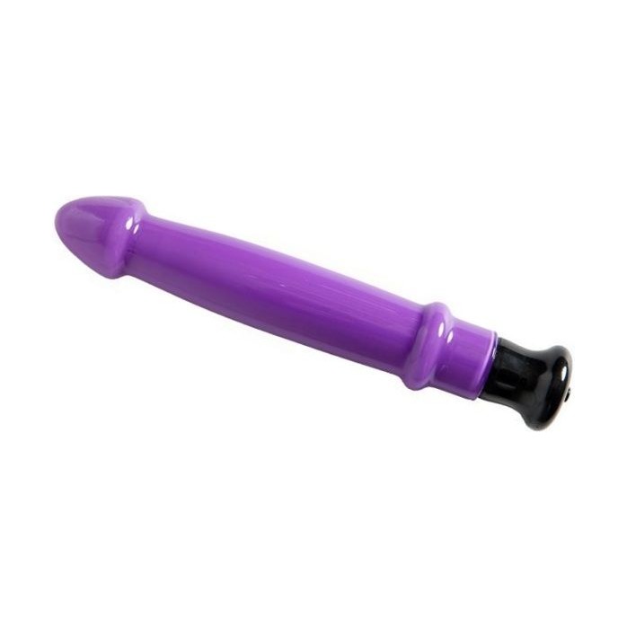 Фиолетовый вибромассажер из стекла с закругленной головкой - 20 см