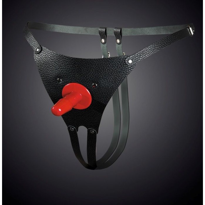 Чёрные кожаные универсальные трусики со штырьком для насадок - BDSM accessories