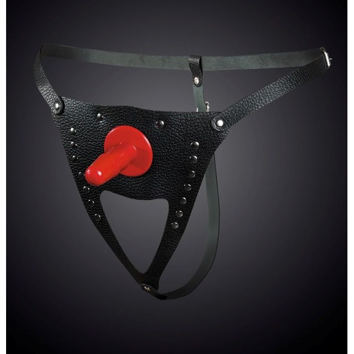 Черные кожаные универсальные трусики со штырьком для насадок и вырезом - BDSM accessories