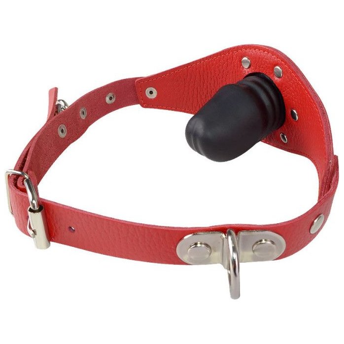 Красный кожаный кляп с фаллосом - BDSM accessories. Фотография 2.