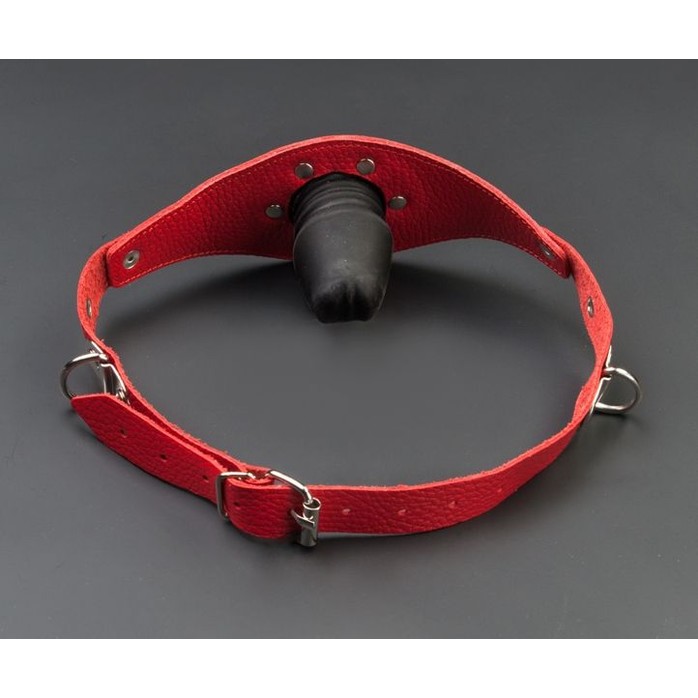 Красный кожаный кляп с фаллосом - BDSM accessories