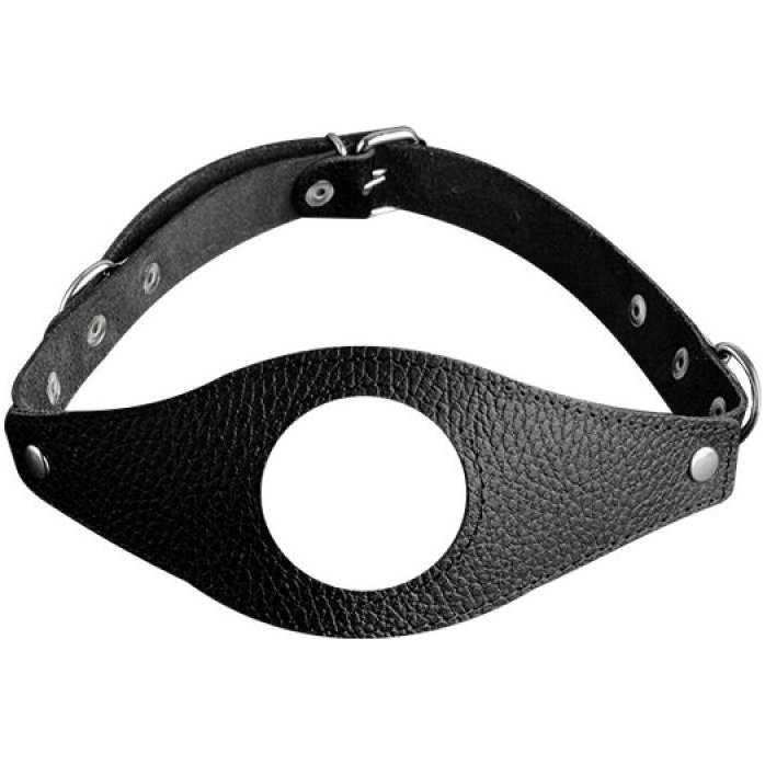 Чёрный кожаный кляп с отверстием - BDSM accessories