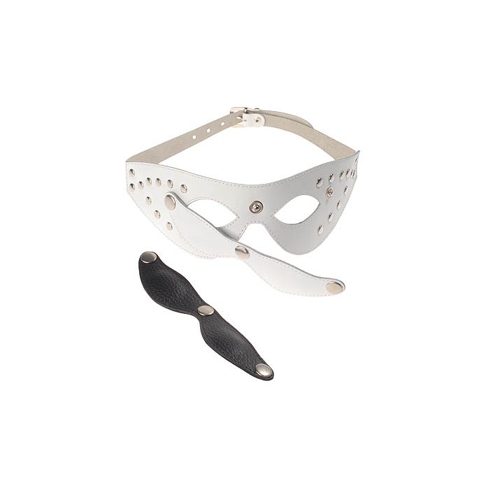 Белая кожаная маска на глаза с отстегивающимися шорами - BDSM accessories
