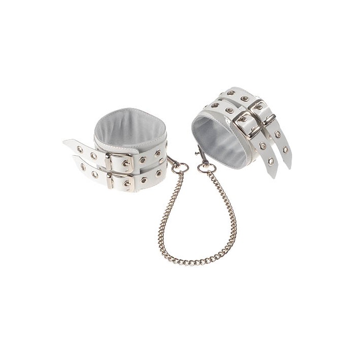 Белые кожаные оковы, соединенные цепочкой - BDSM accessories