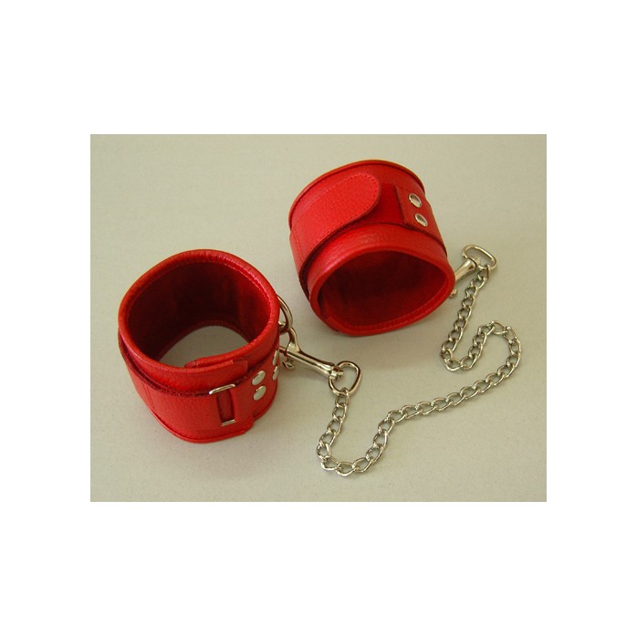 Красные кожаные оковы на липучках - BDSM accessories