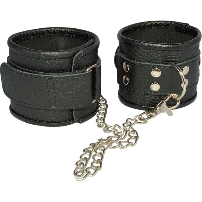 Кожаные черные оковы на липучках - BDSM accessories. Фотография 3.