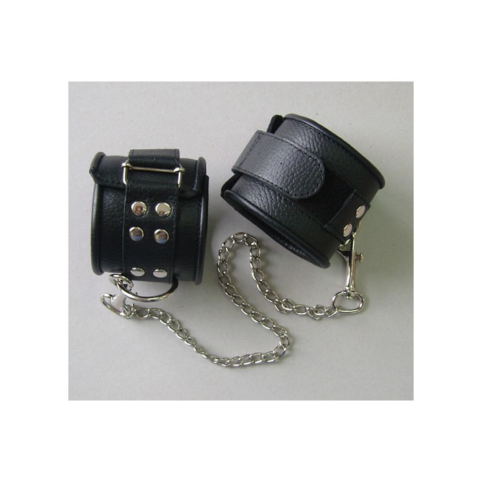 Кожаные черные оковы на липучках - BDSM accessories