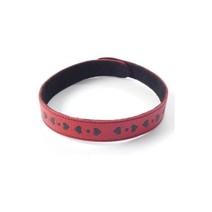 Красный кожаный ошейник с аппликацией в виде сердечек - BDSM accessories