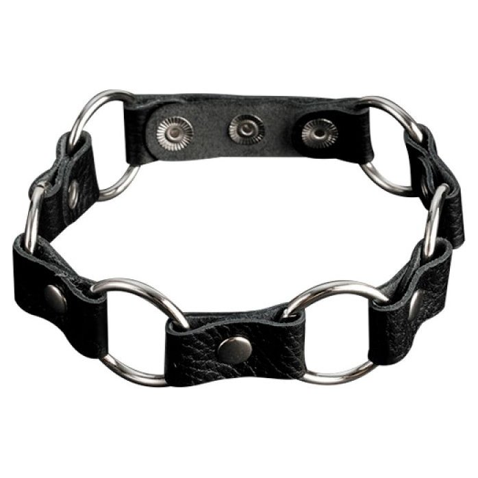 Кожаный черный ошейник с кольцами - BDSM accessories. Фотография 2.