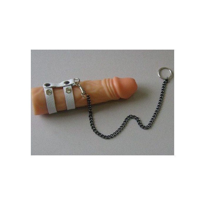 Белый поводок на пенис с двумя ремешками - BDSM accessories