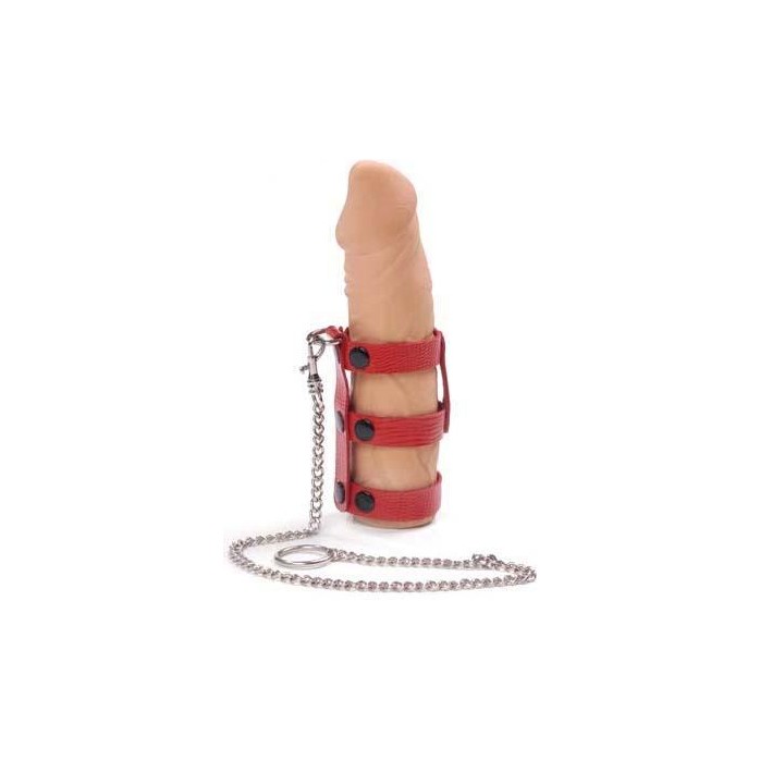 Красный кожаный поводок на пенис - BDSM accessories
