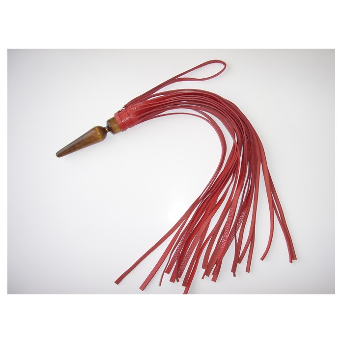 Красная кожная плеть Комета с рукоятью в виде анальной пробки - 60 см - BDSM accessories