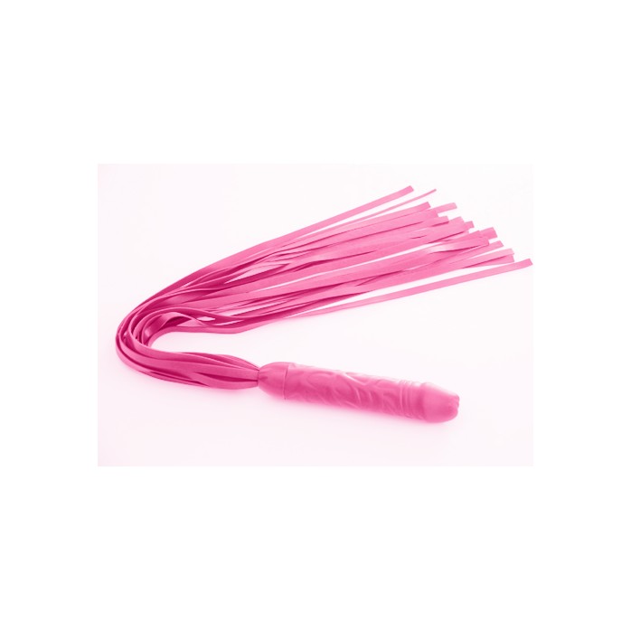 Розовая плеть мини-ракета из латекса с ручкой в виде фаллоса - 60 см - BDSM accessories
