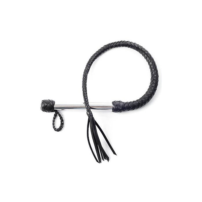 Чёрная плеть с хромированной ручкой - 70 см - BDSM accessories