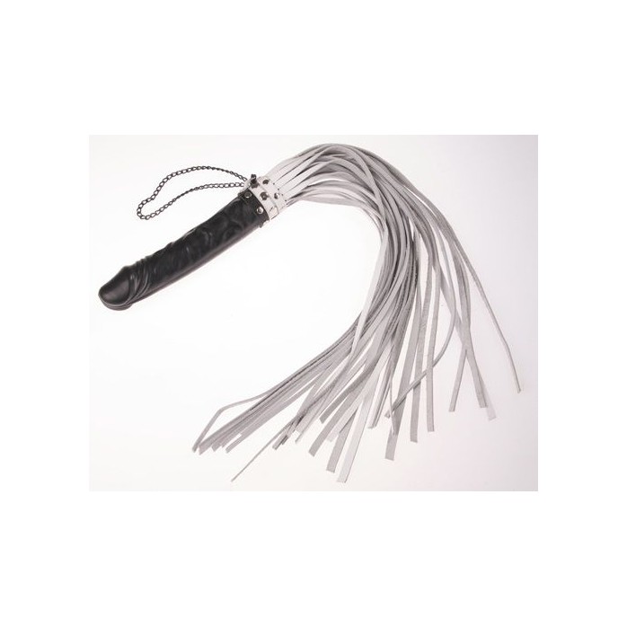 Белая плеть Ракета с чёрной ручкой-фаллосом - 65 см - BDSM accessories