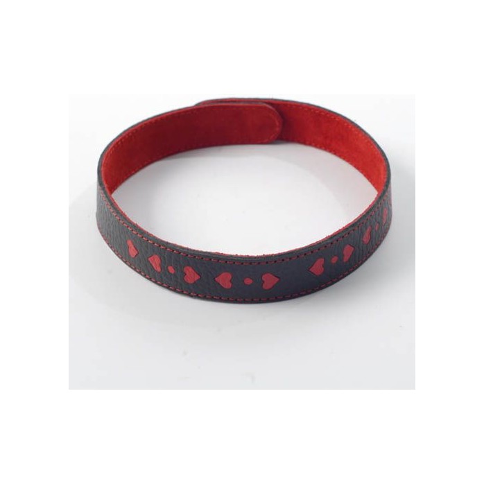 Чёрный ошейник с красными сердечками - BDSM accessories