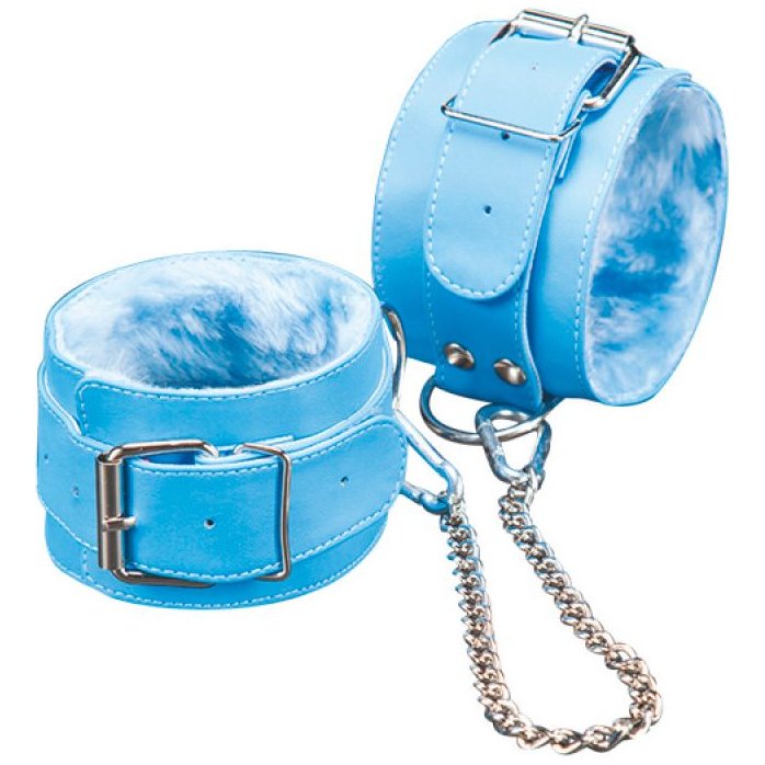 Голубые оковы на ноги с мехом внутри - BDSM accessories. Фотография 3.