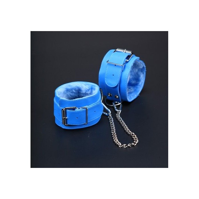 Голубые оковы на ноги с мехом внутри - BDSM accessories