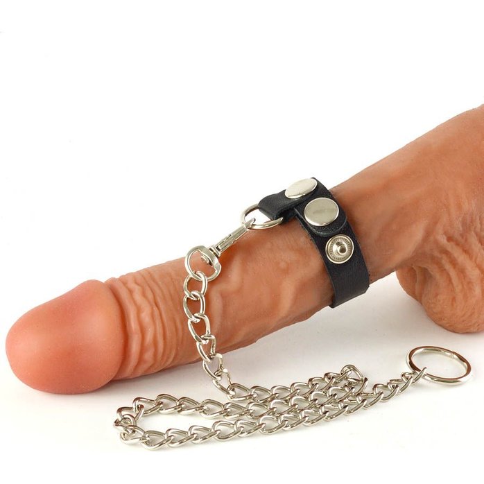 Чёрный кожаный поводок на пенис с 1 ремешком - BDSM accessories. Фотография 2.