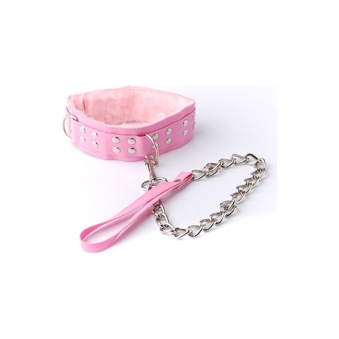 Розовый ошейник с поводком-цепочкой - BDSM accessories