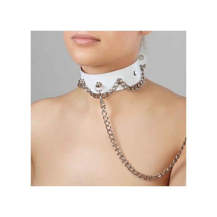 Белый ошейник с цепью - BDSM accessories