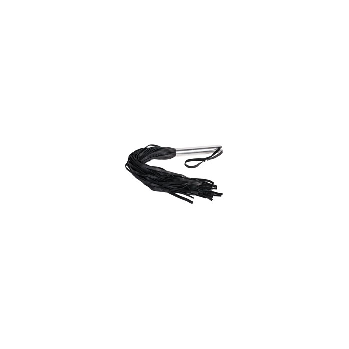 Черная кожаная плеть с металлической рукоятью Leather Whip Metal - 50 см - Fetish Factory