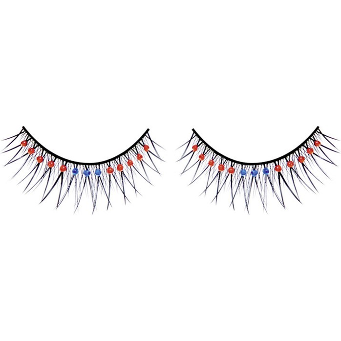 Чёрные ресницы с красными и голубыми стразиками - Eyelashes Collection