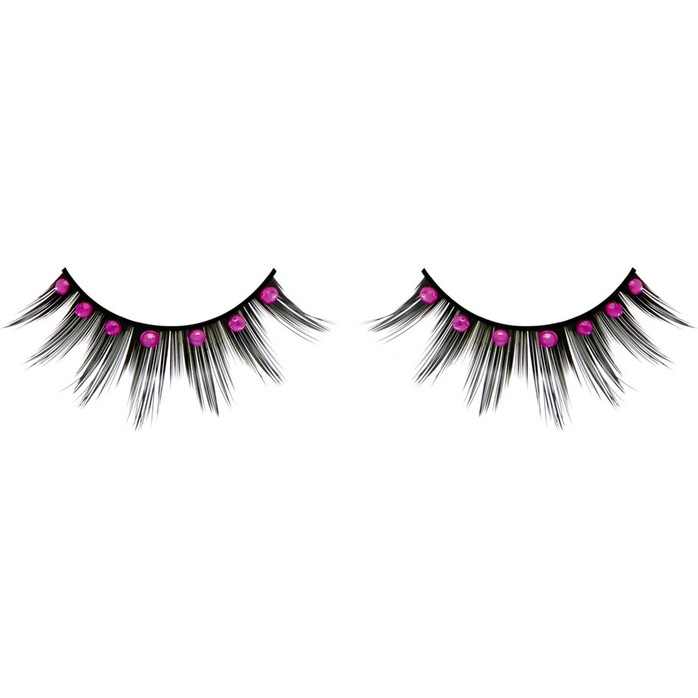 Чёрные ресницы с ярко-розовыми стразами - Eyelashes Collection