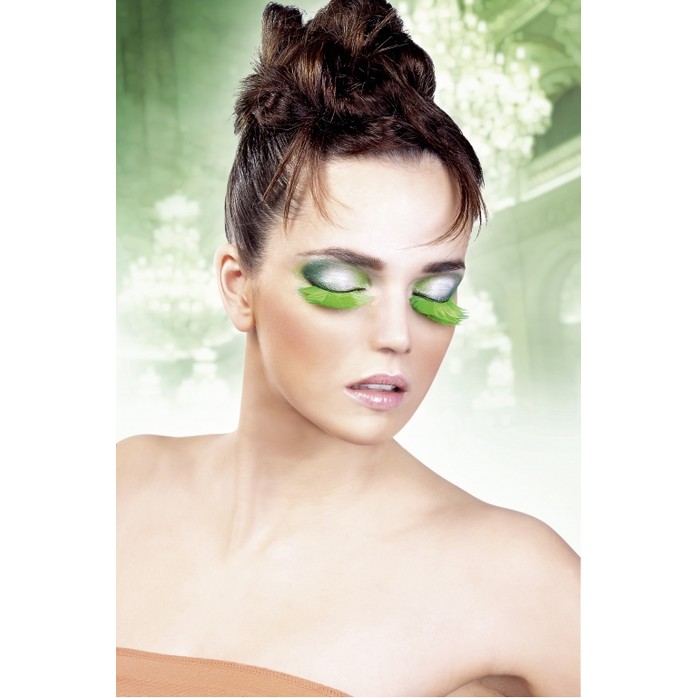 Пушистые зеленые ресницы-перья - Eyelashes Collection. Фотография 2.