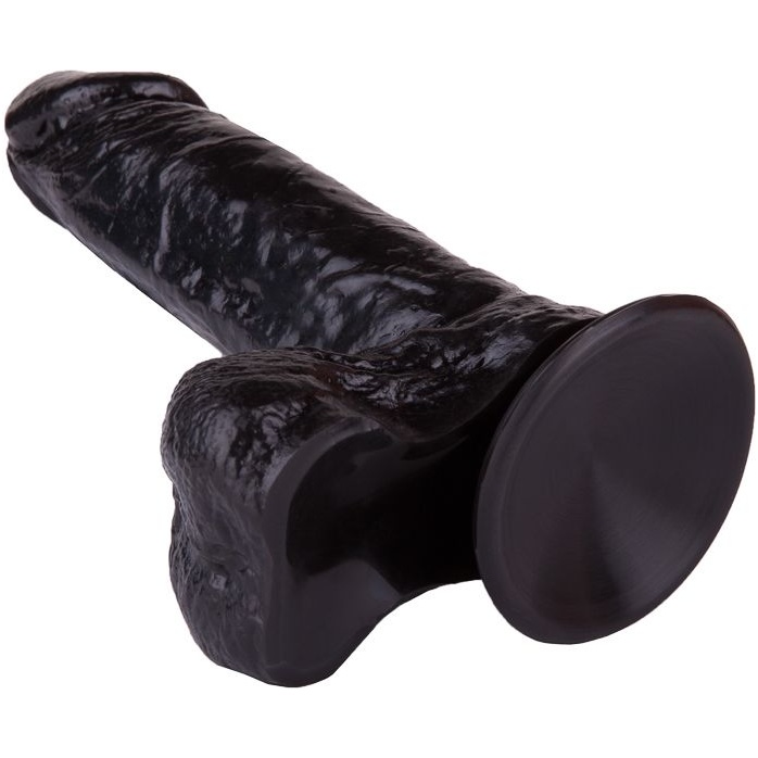 Чёрный фаллоимитатор с мошонкой на подошве-присоске - 16,5 см. Фотография 4.