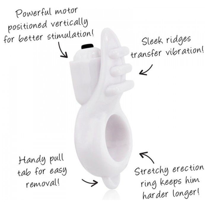 Белое кольцо на пенис с клиторальным стимулятором ORBIT. Фотография 5.