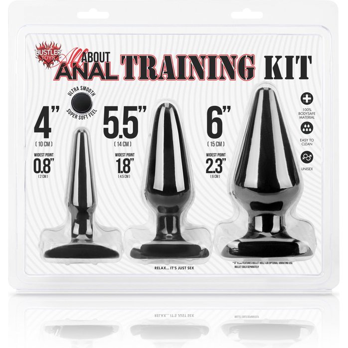 Набор черных анальных плагов из ультрабархатистого силикона. Фотография 2.